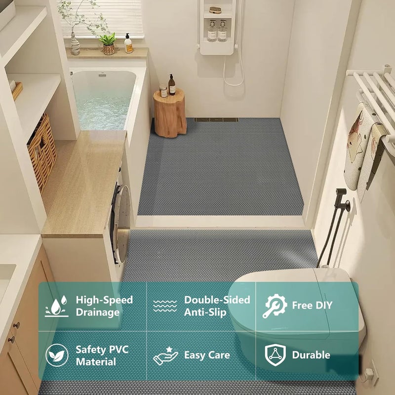 WochiTV Non Slip Drainage Mats PVC Pool Floor Mat 0.23'' Thick Outdoor Indoor Parking Space Mat for Bathroom Garage Basement Backyard Commercial Kitchen 3x3.3Ft, Grey - Image 4